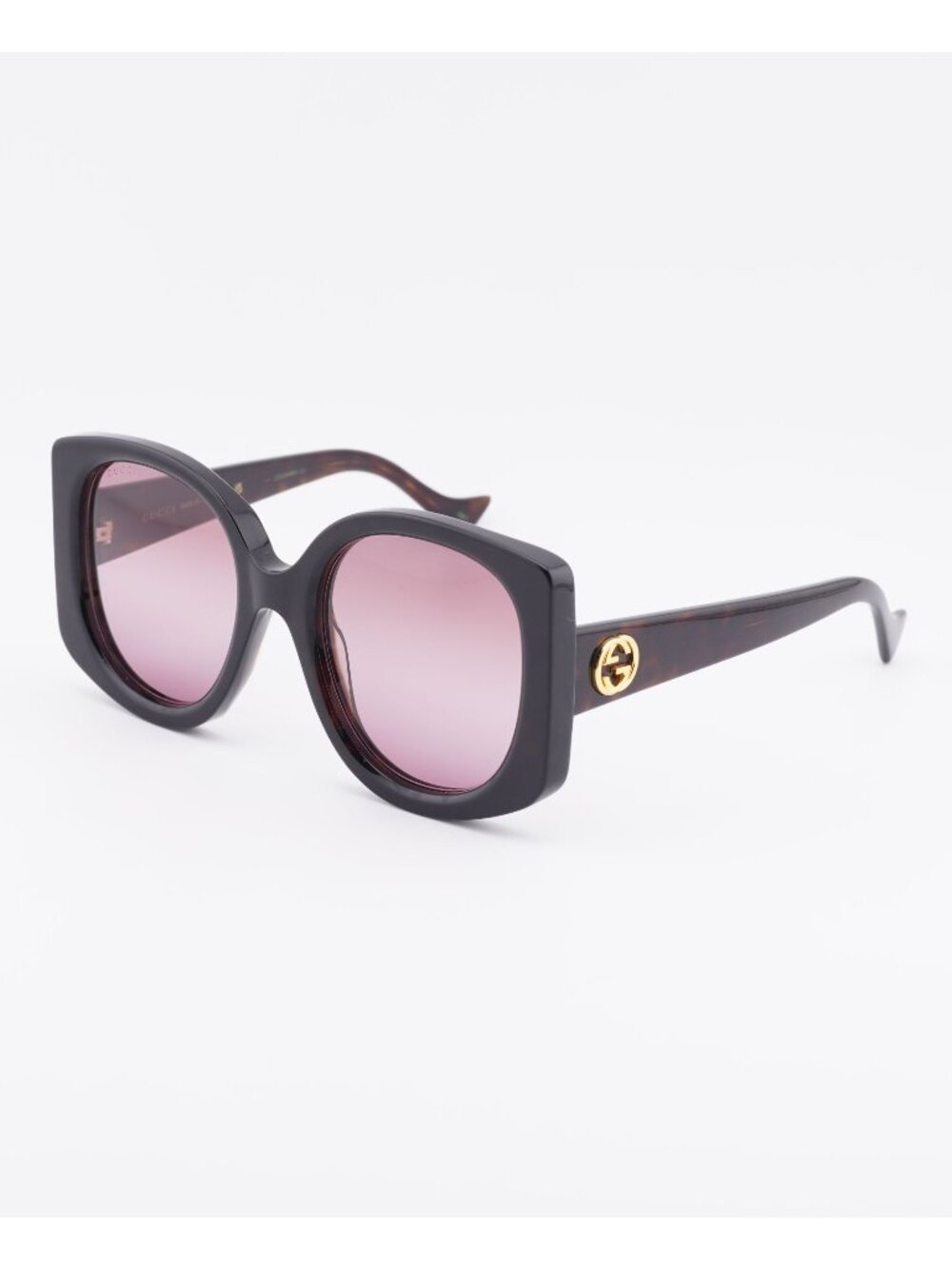 Gucci GG1257S 003 Sunglasses Dark Havana Butterfly Frame, Gradient Red Lenses